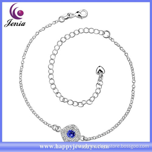 925 silver plated anklet blue zircon stone wholesale jewelry manufacturer (CA037-C)